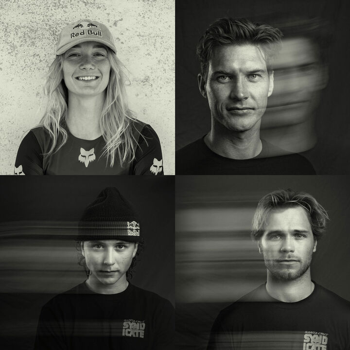 Four athletes in black and white.