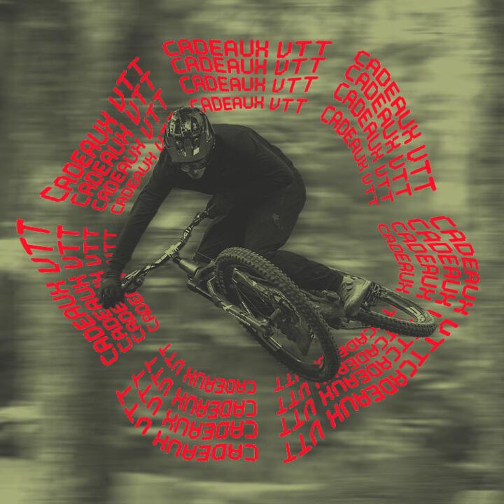 MTB rider with stylized text calling out MTB gift guide