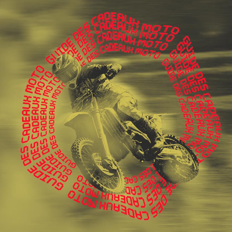Motocross rider with stylized text calling out Moto Guides