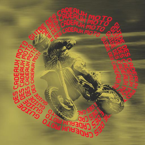 Motocross rider with stylized text calling out Moto Guides