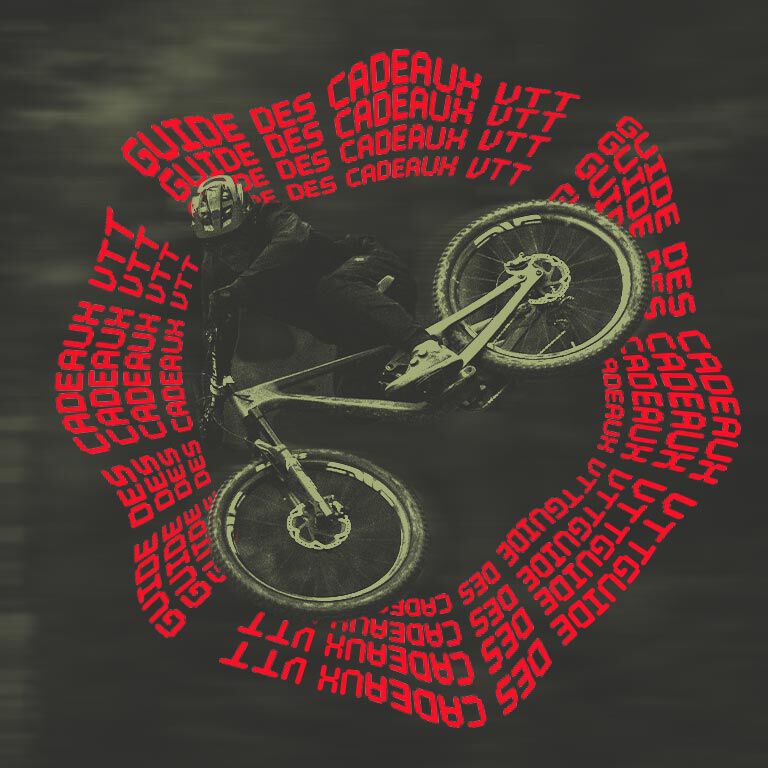 MTB rider with stylized text calling out MTB guides